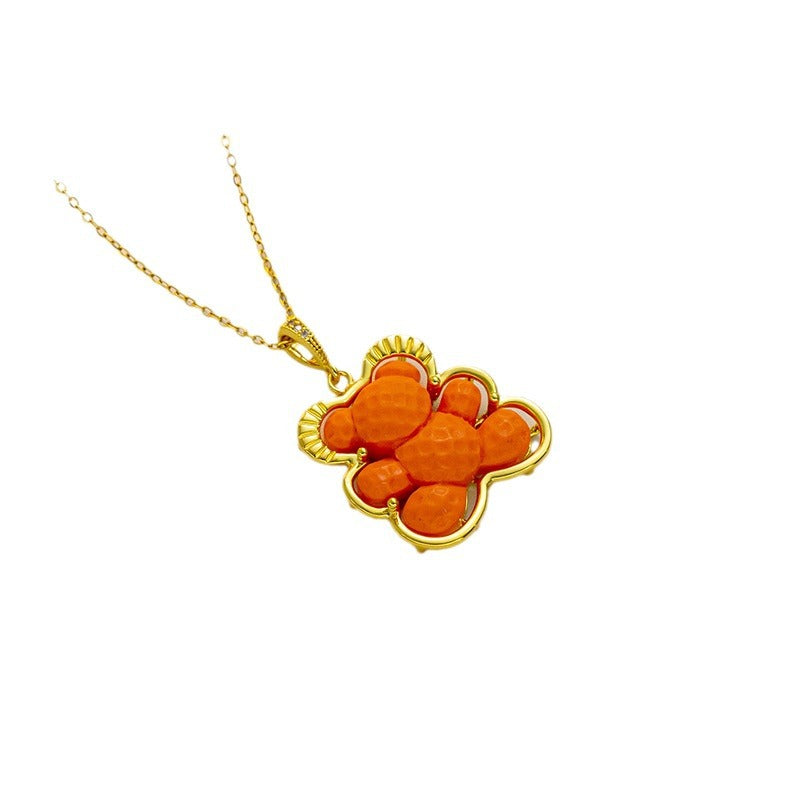 Cute Bear-Shaped Titanium Steel Plated Necklace for Women with O-Chain Minimalist Delicate Clavicle Chain