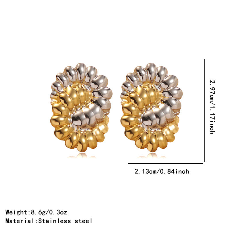 Luxury Casual Geometric Gold Plated Stainless Steel Earrings Two-Tone Design for Women