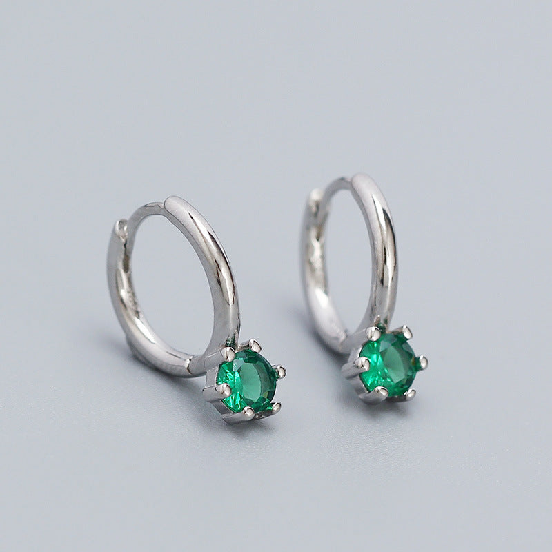 Minimalist Elegant 925 Sterling Silver Round Geometric Cubic Zirconia Hoop Earrings