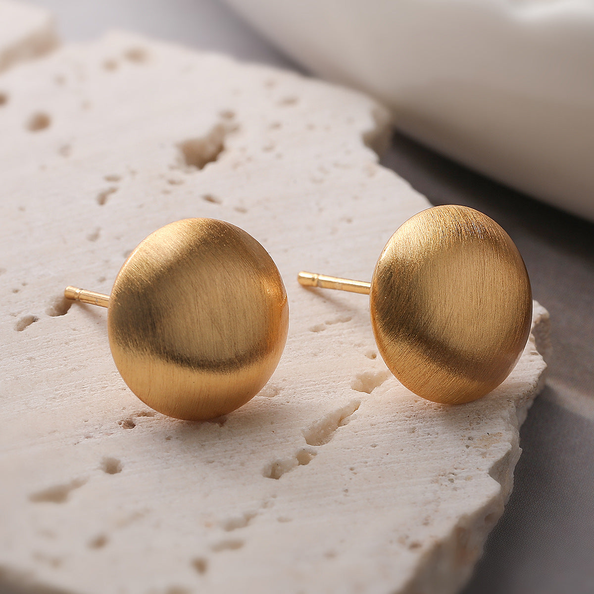 Vintage Matte Brushed Round Geometric Brass 18K Gold Plated Earrings for Women