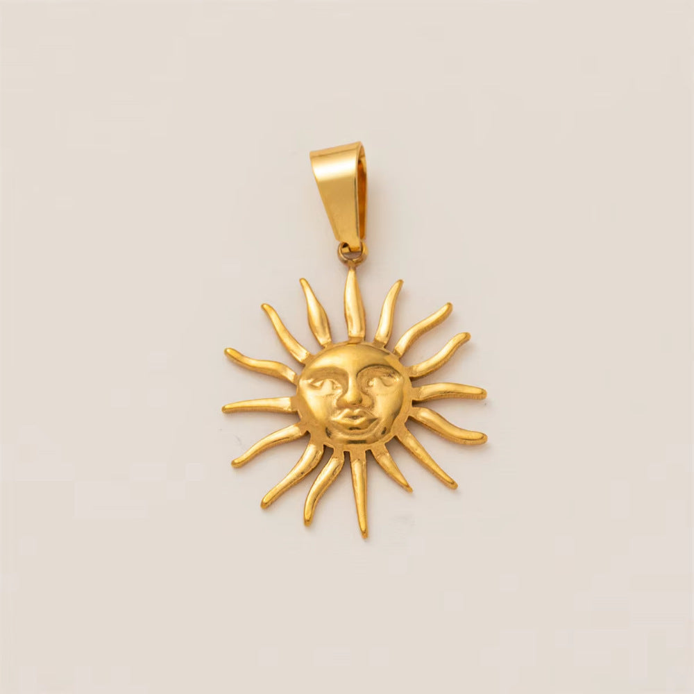 Fashion Plated Stainless Steel Sun Moon Star Heart Geometric Charm Bar Pendant Necklace