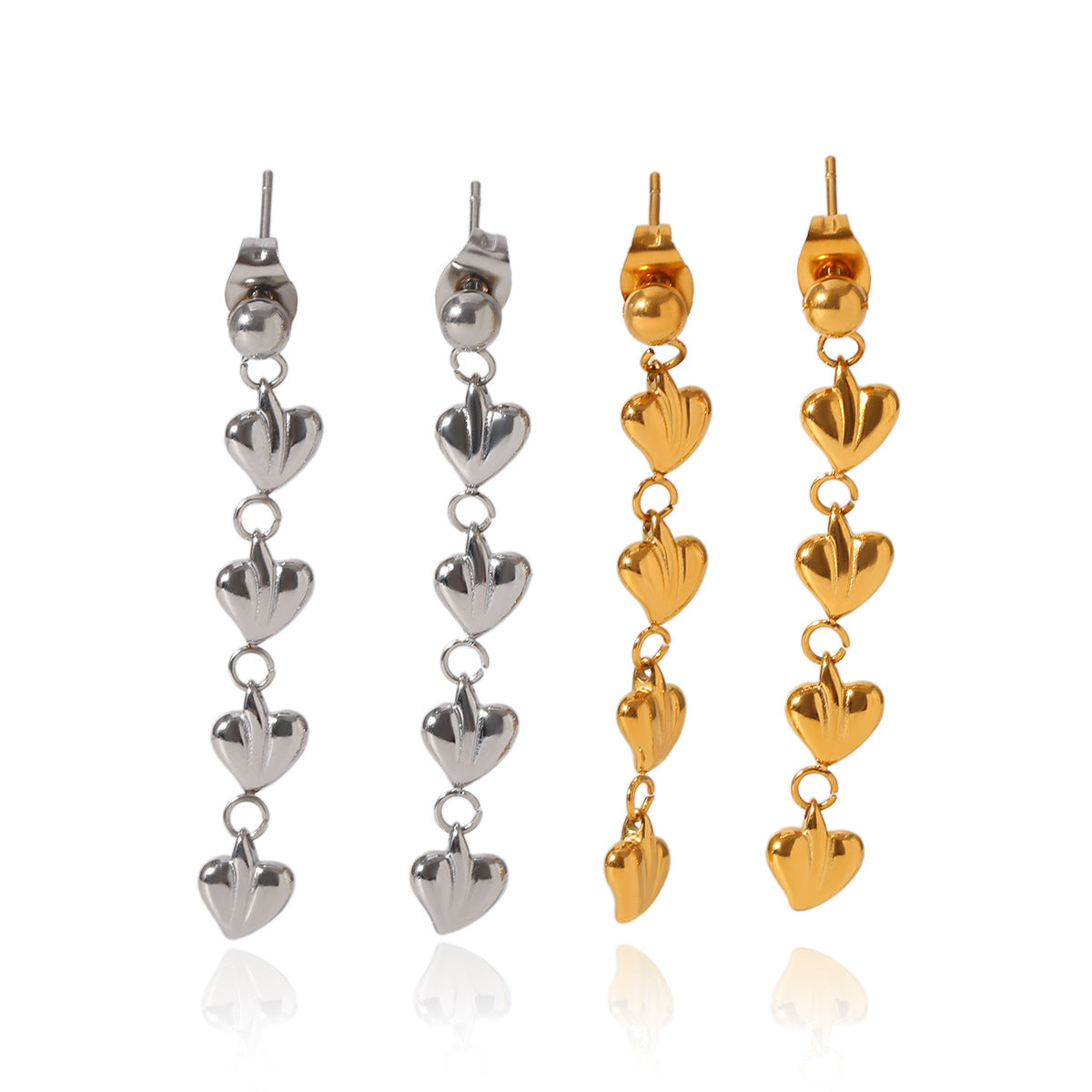 Minimalist Heart-Shaped Stainless Steel Dangle Earrings with Tassel Detail for Women