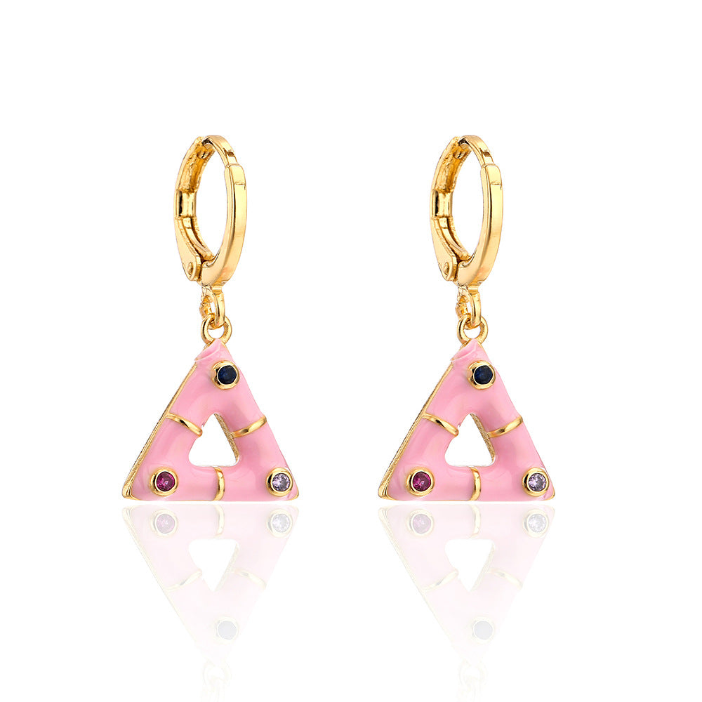 Geometric Triangle Pendant Earrings for Women in Copper with 18K Gold Plating and Enamel Finish