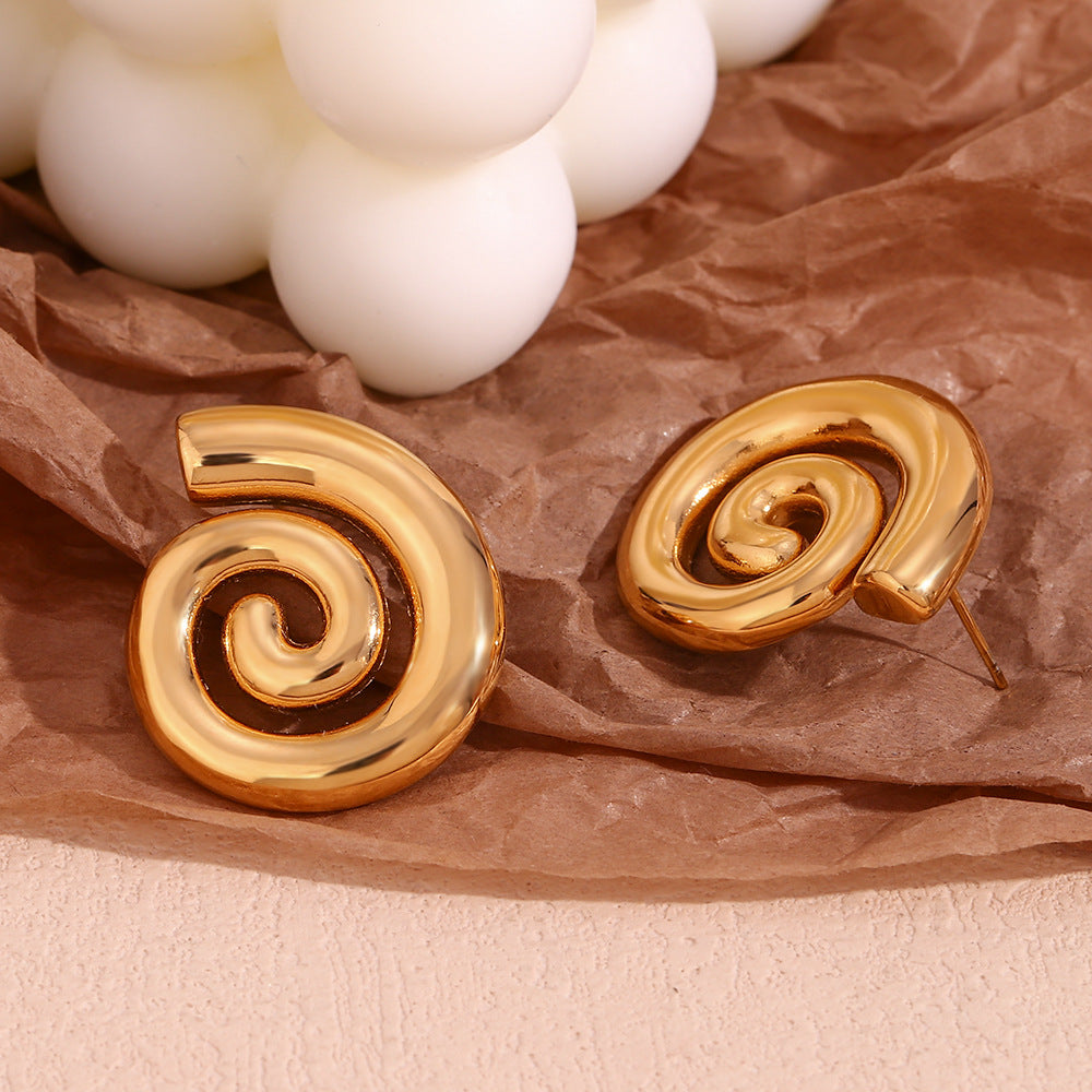 Orecchini a spirale a forma di conchiglia in acciaio inossidabile placcato oro 18K con design geometrico minimalista alla moda da donna