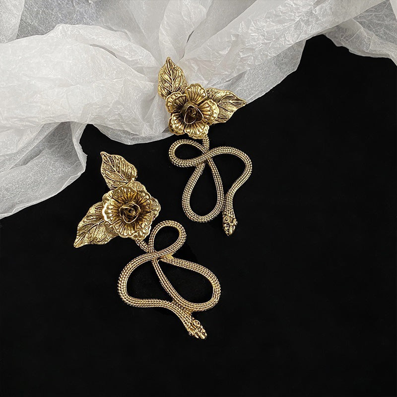 Pendientes de Ángel Retro Artísticos Ovalados con Incrustaciones de Pedrería para Mujer con Base de Cobre y Diseño Geométrico