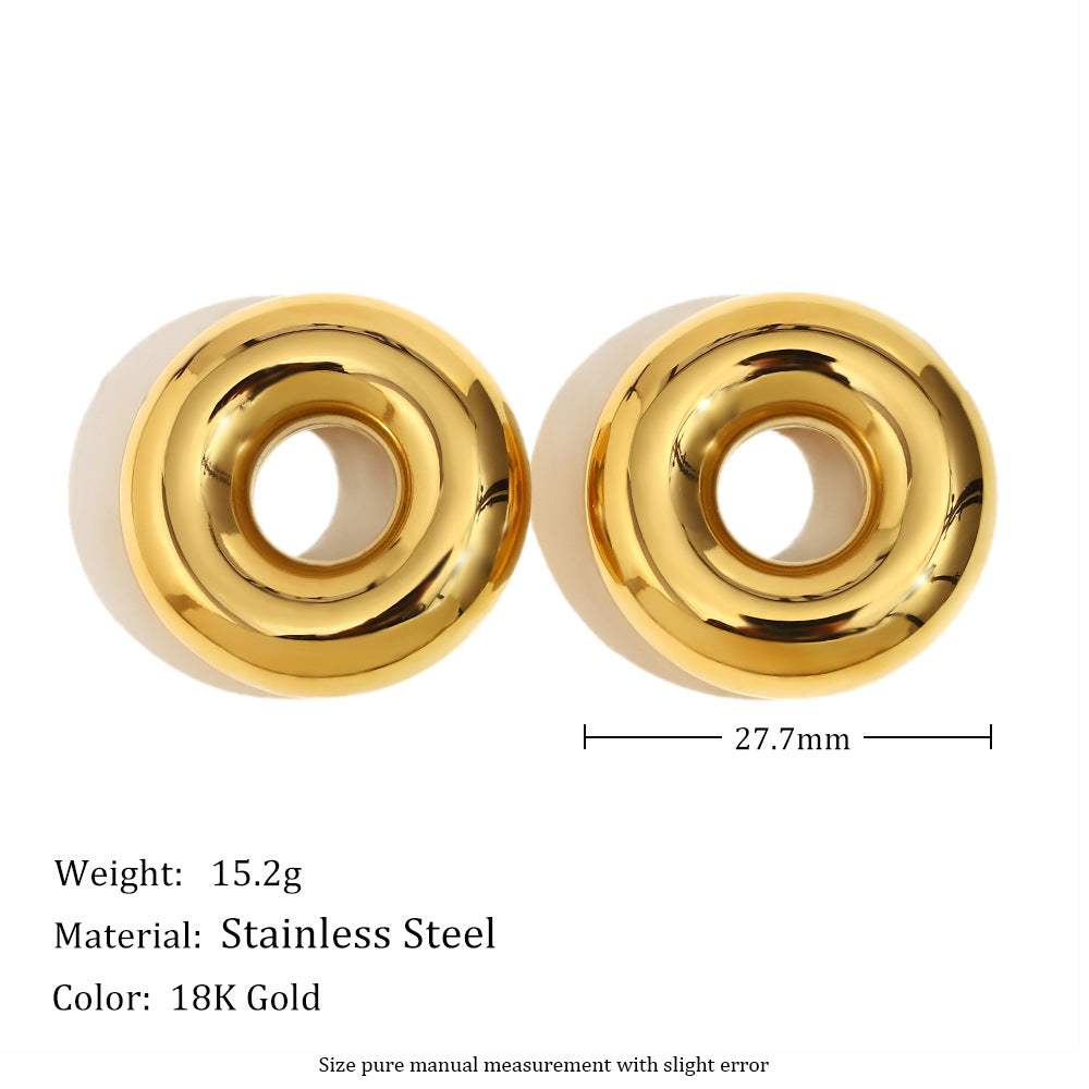 Vintage Style Bow-Shaped Stainless Steel Electroplated 18K Gold Hollow O-Link Pumpkin-Trapezoid Pearl Earrings for Women
