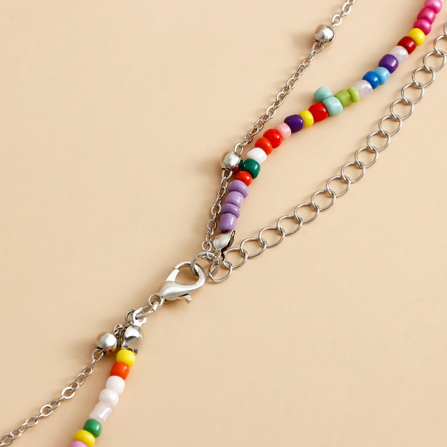Geometric Style Alloy Anklet with Colorful Seed Beads and Pearl Accents for Women Bohemian Beach Body Chain