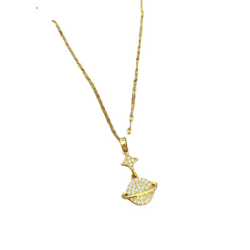 Collana con Pendente da Donna in Acciaio al Titanio, Minimalista, Geometrica, Stile Locket, con Intarsio di Strass, Catena Clavicola