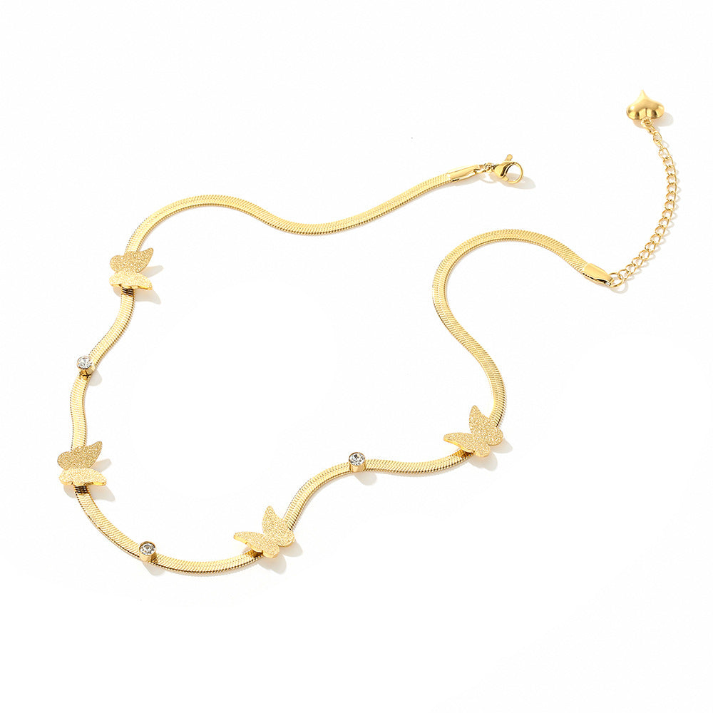 Minimalist Butterfly-Shaped Titanium Steel Snake Chain Necklace for Women with Gold Plating