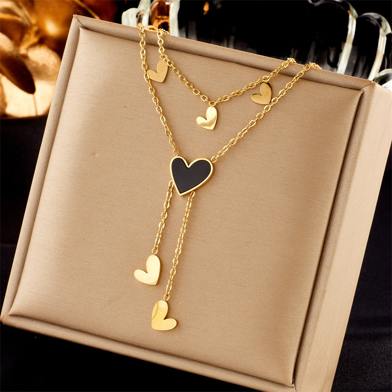 Vintage Luxury Gold Plated Heart Butterfly Round Stainless Steel Necklace with Pearl Multi-Layer