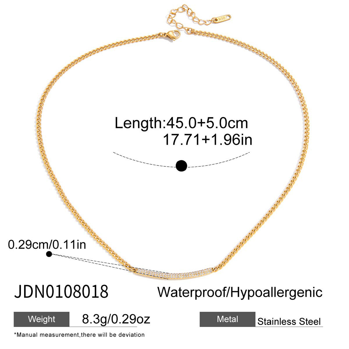 Collana Croce da Donna di Lusso in Acciaio al Titanio Placcato Oro 18K con Zirconi