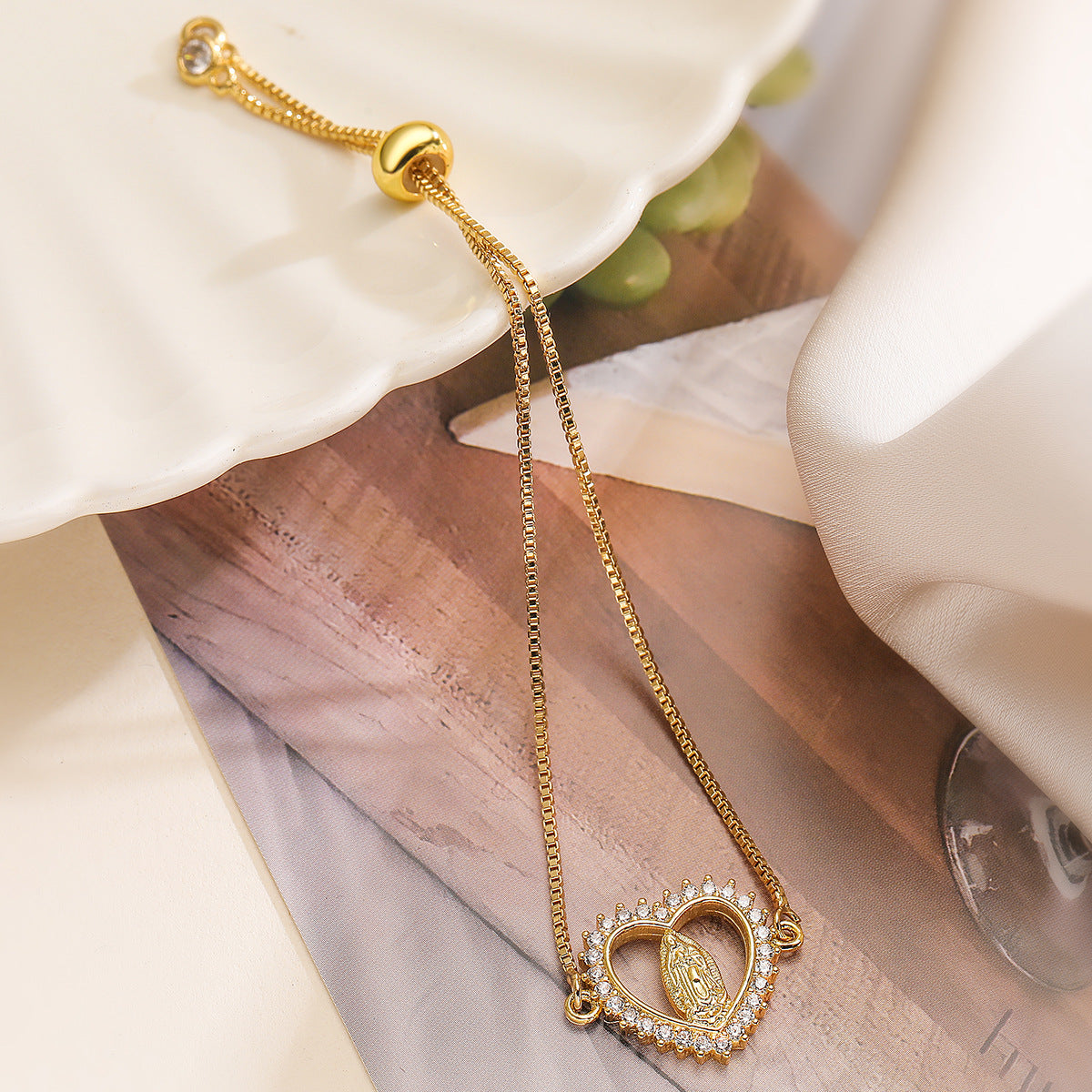Minimalist Geometric Copper Bracelet with Real Gold Plating and Zircon Inlay for Women