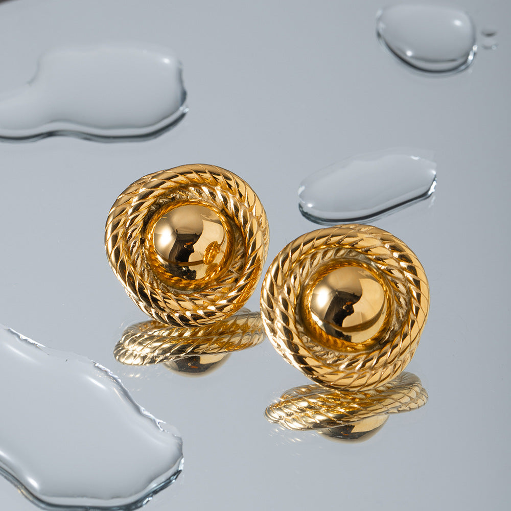 Pendientes de Acero Inoxidable Chapados en Oro de 18K con Textura Redonda Roscada Estilo Ins de Moda para Mujer