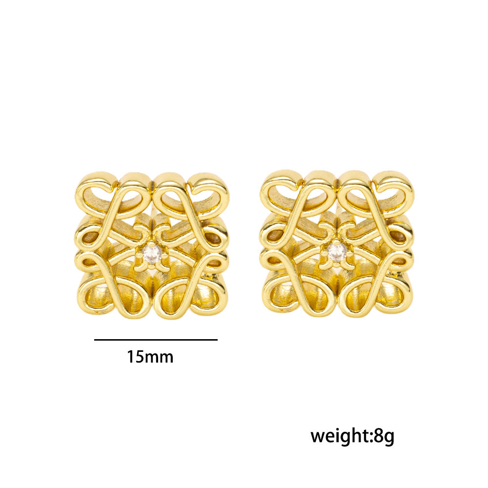 Orecchini pendenti da donna eleganti minimalisti geometrici traforati in rame placcati oro 18 carati
