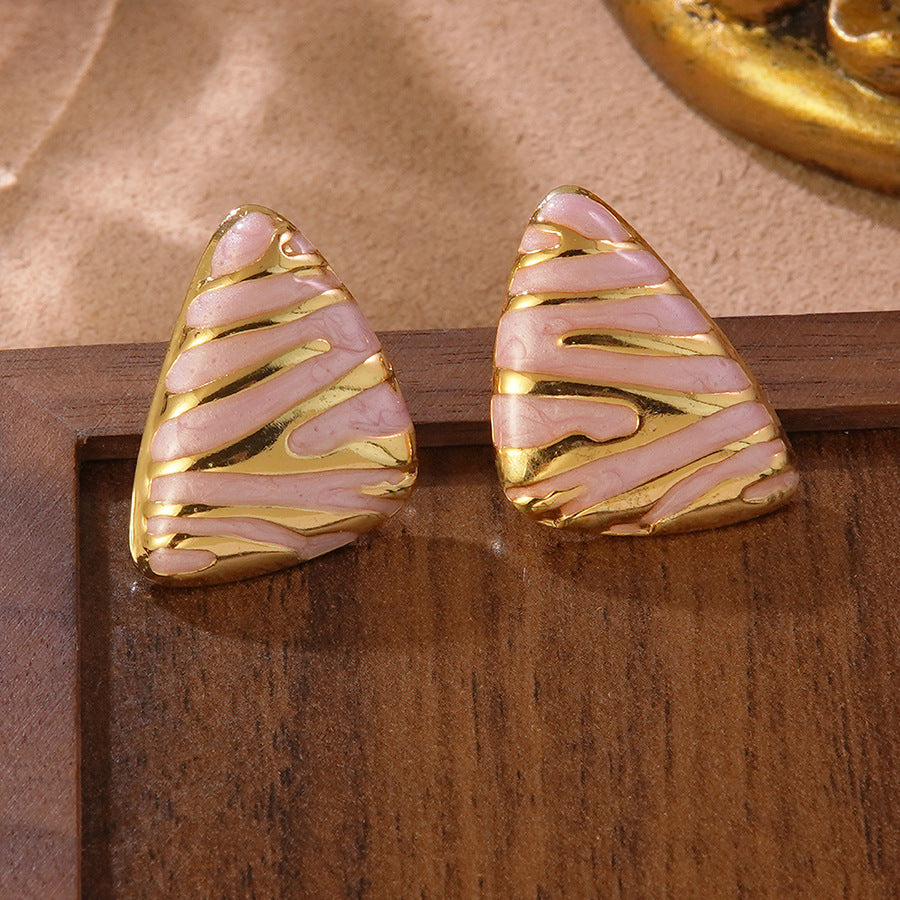 Elegant Drip Oil Triangle Geometric Stainless Steel Stud Earrings