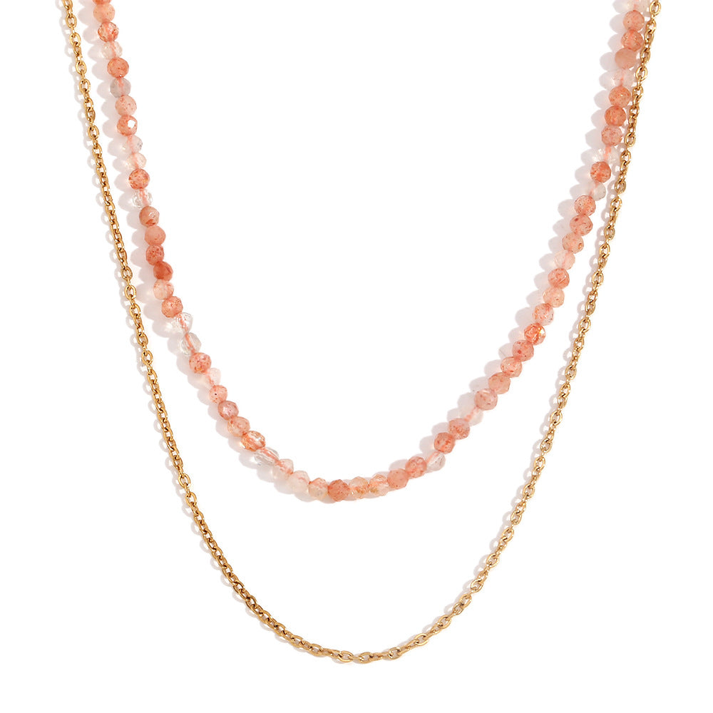 Collana da donna a doppio strato con anelli a O in acciaio inossidabile placcato oro 18 carati con design geometrico minimalista
