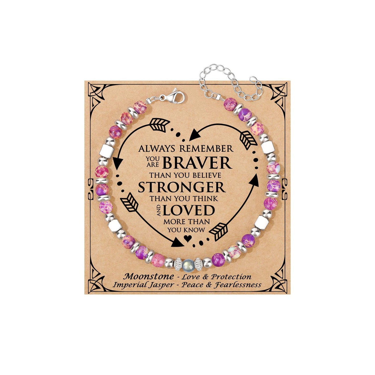 Fashion Stainless Steel Bracelet with 4mm Square Beads, Purple Imperial Stone and Lime Moonstone for Women