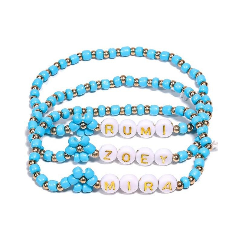 Minimalist Letter Cartoon Glass Beaded Bracelet Unisex Elastic Charm Bar