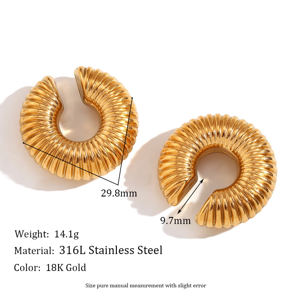 Minimalist Geometric Stainless Steel Plated 18K Gold Hollow Thread Ear Cuffs for Women