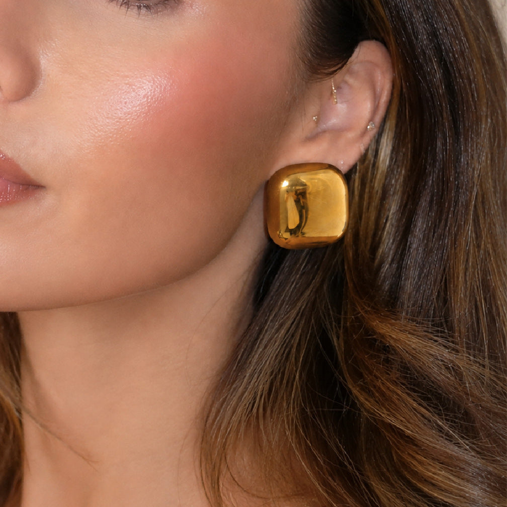 Minimalist Business Geometric Square Stainless Steel Earrings 18K Gold Plated PVD Women's Studs