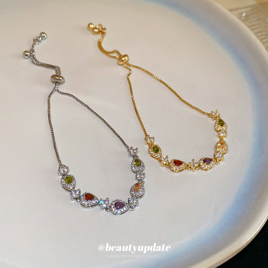 Elegante Bracciale in Rame a Goccia con Strass Placcato per Donne Stile Lusso Minimalista alla Moda