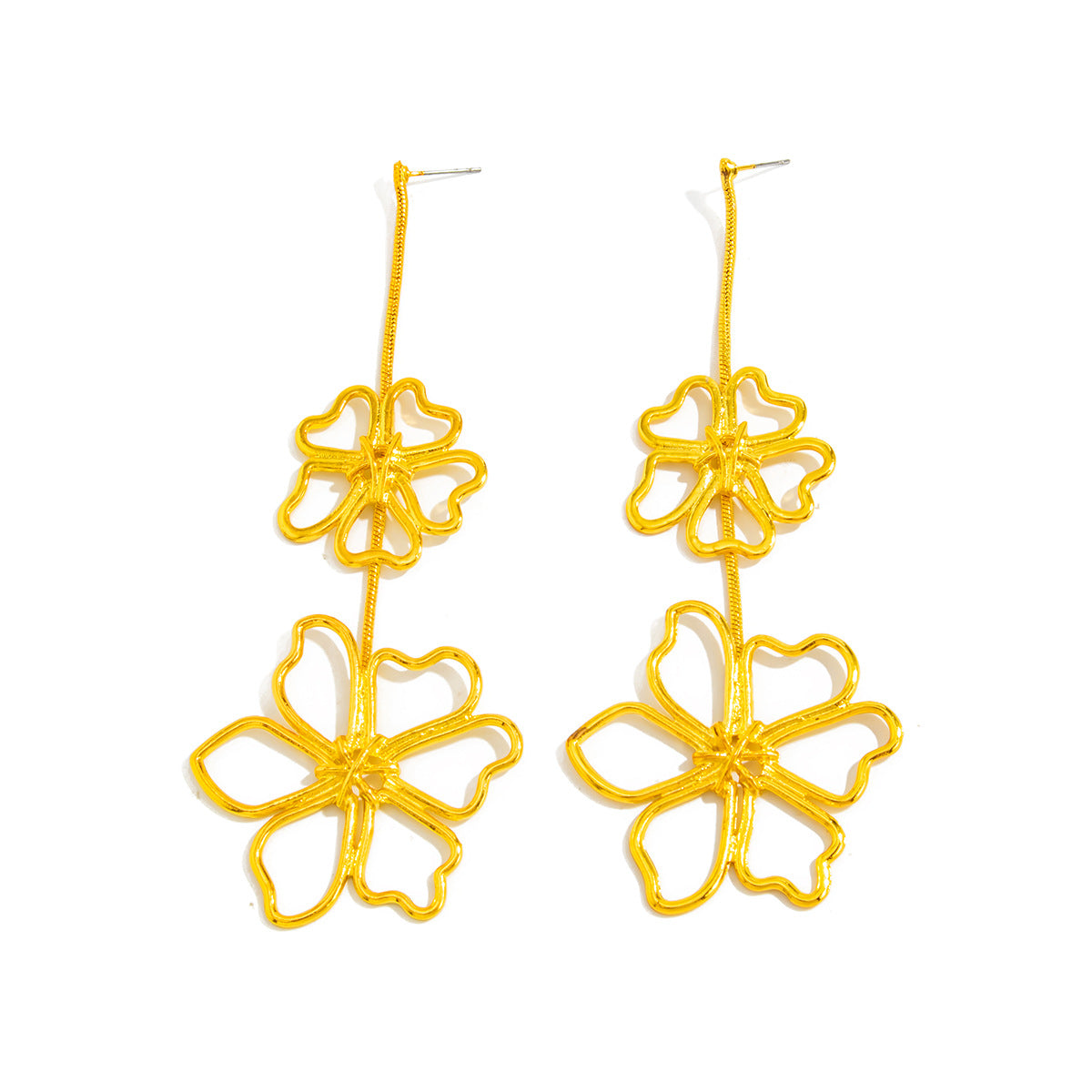 Exaggerated Heart and Floral Plated Stainless Steel Drop Earrings for Women