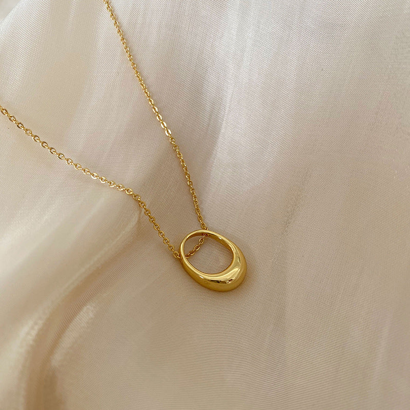 Minimalist Geometric Hollow Circle Pendant Necklace for Women Titanium Steel Plated Clavicle Chain