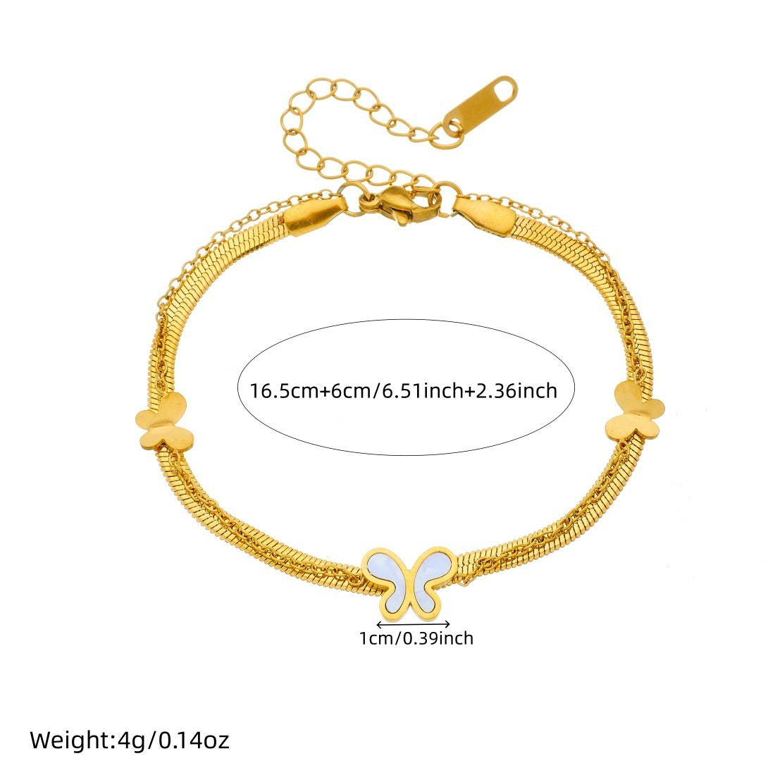 Gold Plated Stainless Steel Butterfly Bracelet for Women