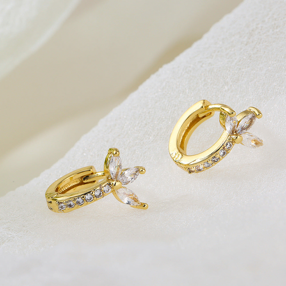 Geometric Copper Hoop Earrings with 18K Gold Plating and Zircon Accents for Women