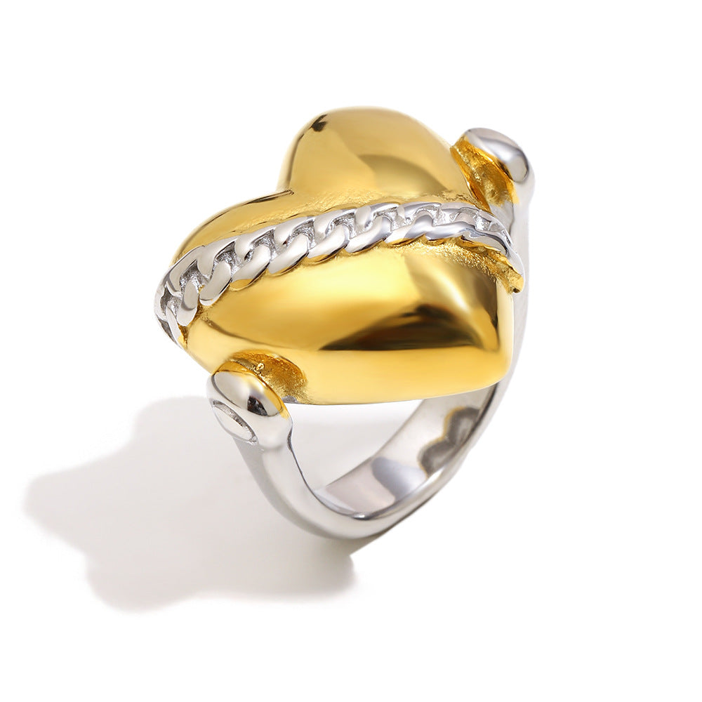 Anillo minimalista geométrico de acero inoxidable con baño de oro de 18 quilates para mujer