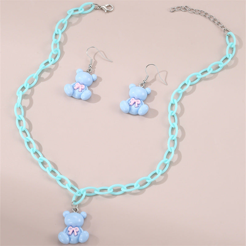 Set di collana con ciondolo a orso primaverile e floreale per bambini in resina con catena regolabile