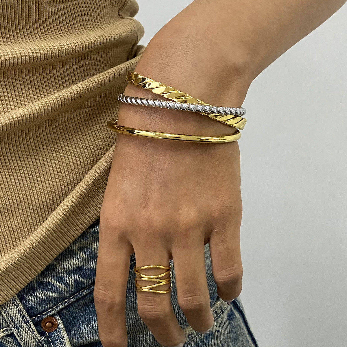 18K Gold Plated Geometric Titanium Steel Stainless Steel Bracelet