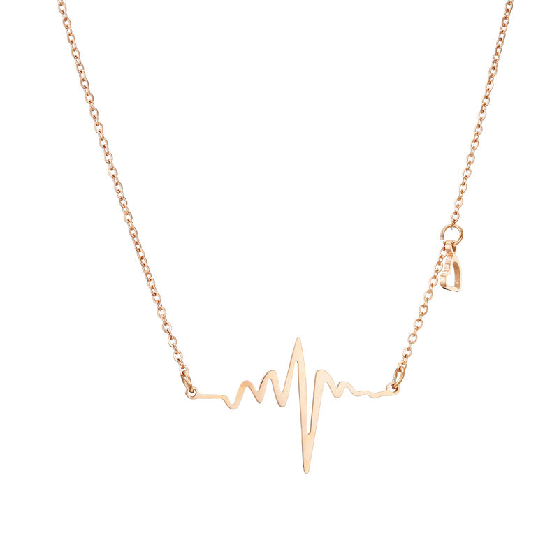 Collana con ciondolo geometrico a battito cardiaco ECG dal design originale da donna in acciaio al titanio con finitura placcata