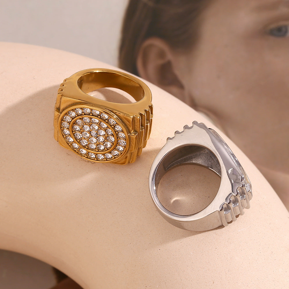 Vintage-Inspired Geometric Stainless Steel Ring for Men with 18K Gold Plating