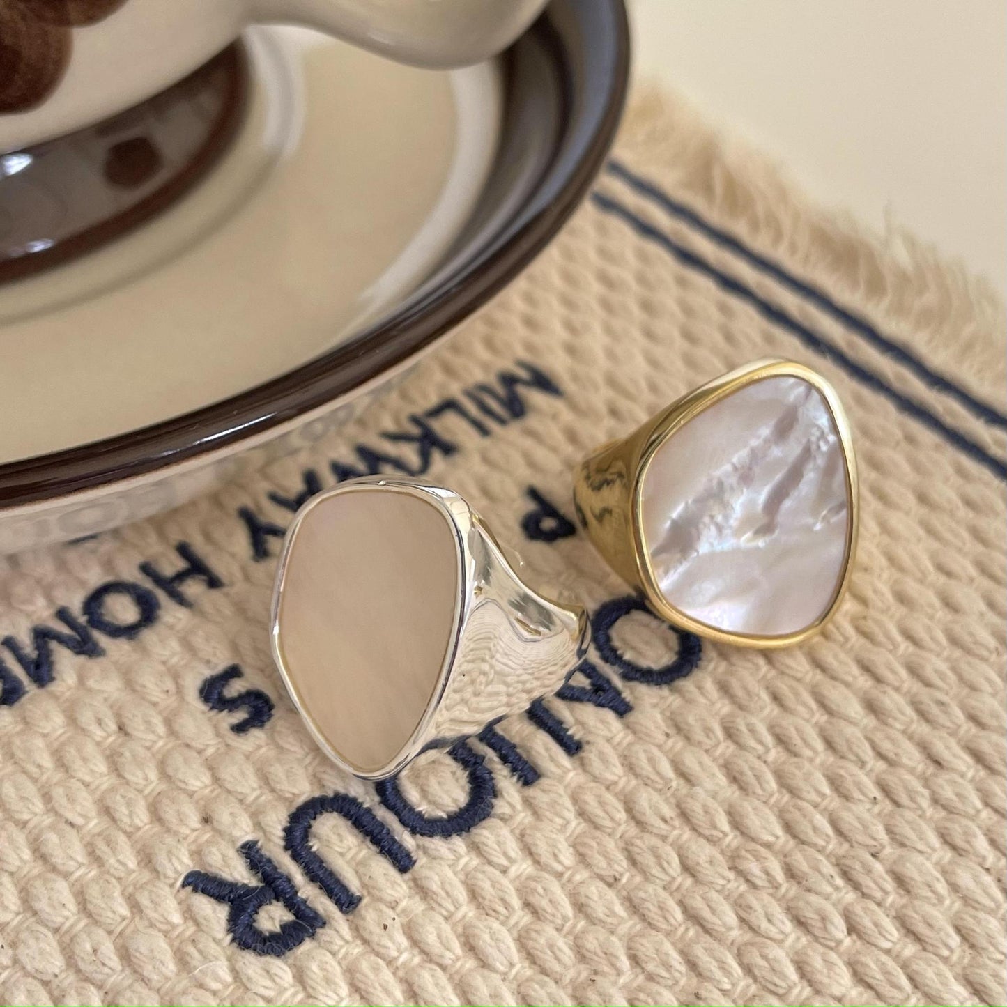 Anello da donna minimalista Streetwear in argento Sterling 925 con intarsio in conchiglia di madreperla