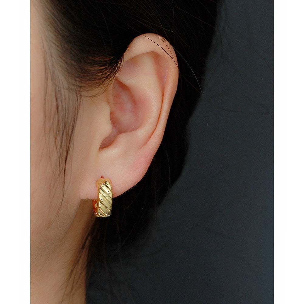 Minimalist 925 Sterling Silver Geometric Polished Hoop Earrings Twisted Design