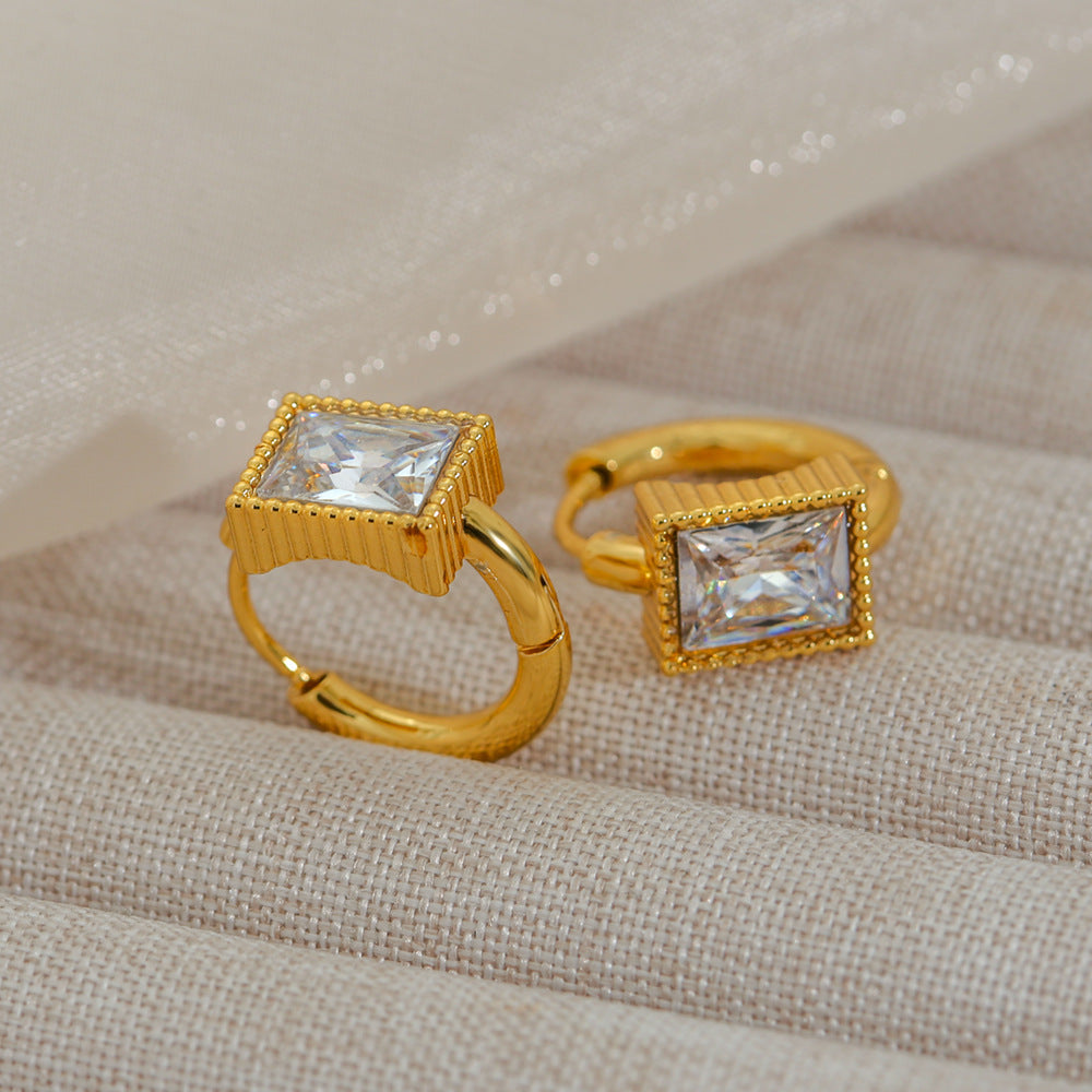 Pendientes de aro geométricos minimalistas de lujo francés vintage para mujer de acero inoxidable con chapado en oro de 18 quilates