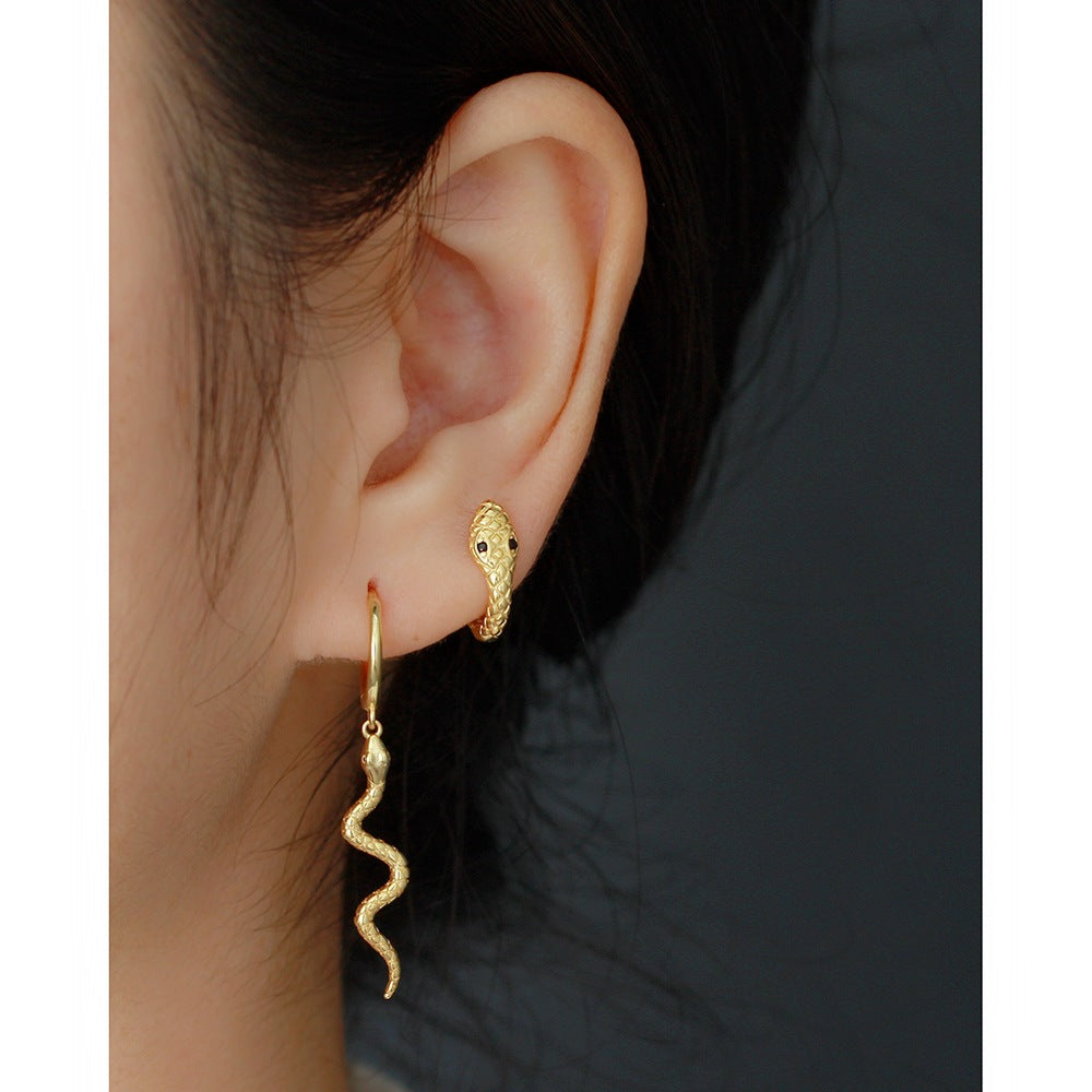 Orecchini a cerchio serpente in argento sterling 925 di lusso Streetwear