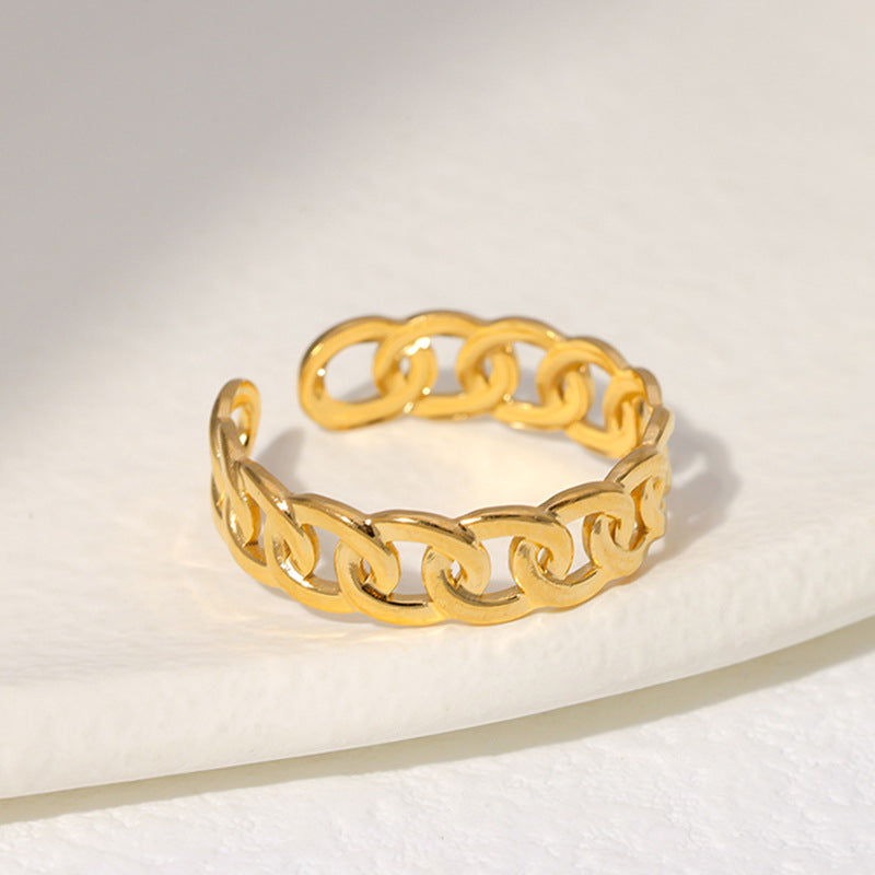 Minimalist Gold Plated Stainless Steel Chain Ring Oval Geometric Open Ring for Women