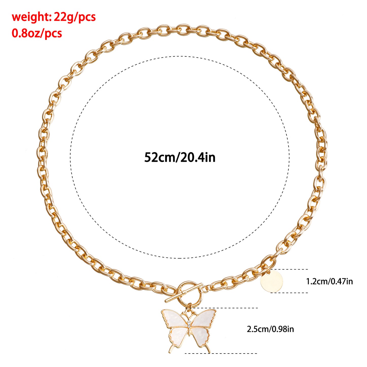 Minimalist White Butterfly Alloy Pendant Necklace with Electroplated Metal Curb Chain for Women