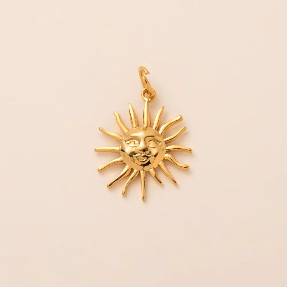 Vintage 18K Gold Plated Stainless Steel Sun Rainbow Charm Bar PVD