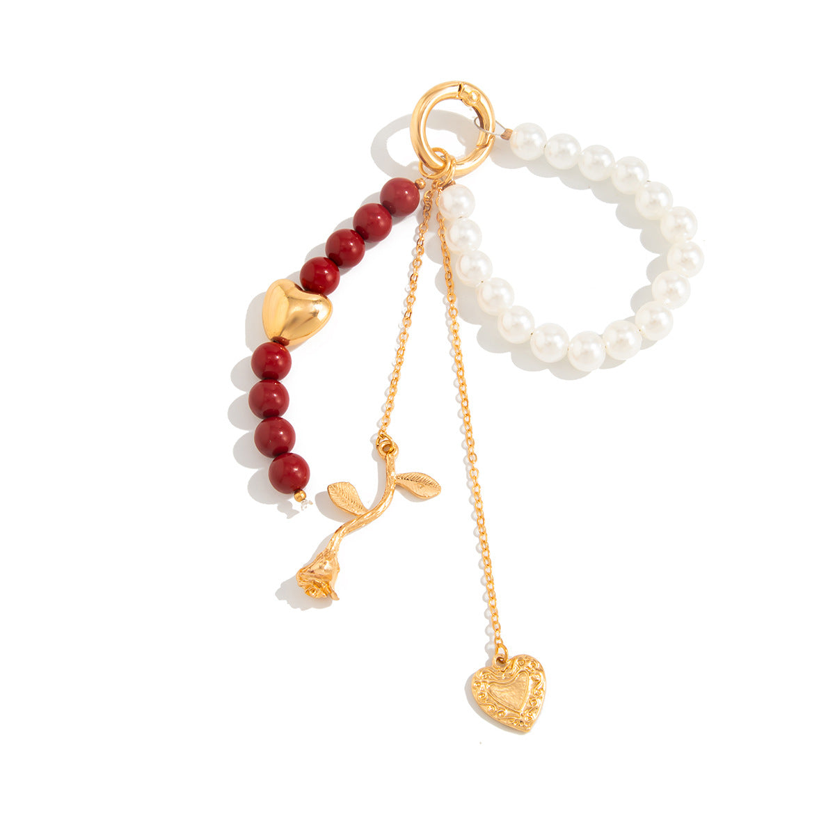 Fashionable Floral Heart Teardrop Faux Pearl Beaded Keychain Alloy Plated Bag Charm