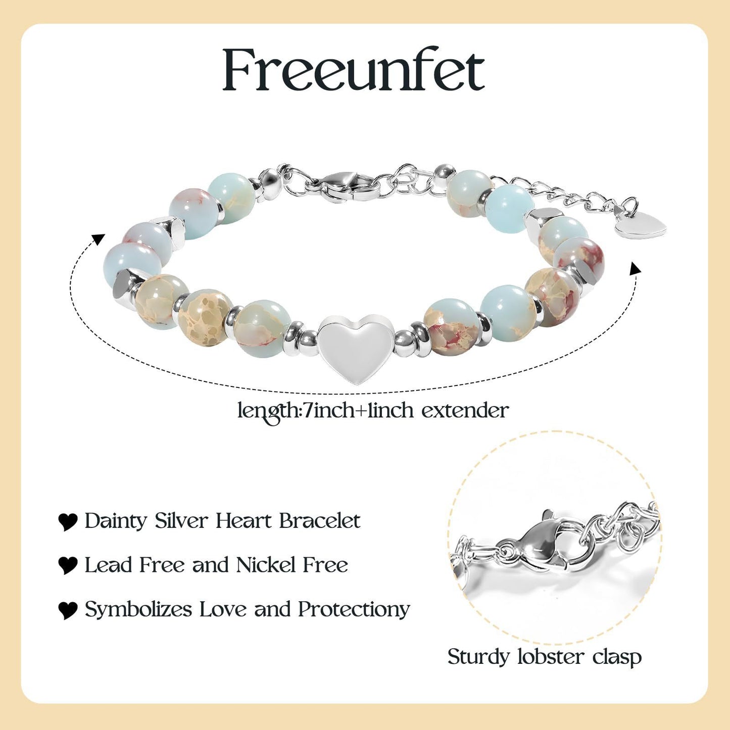 Minimalist Stainless Steel Square Bead Heart Charm Bracelet Adjustable Unisex Jewelry