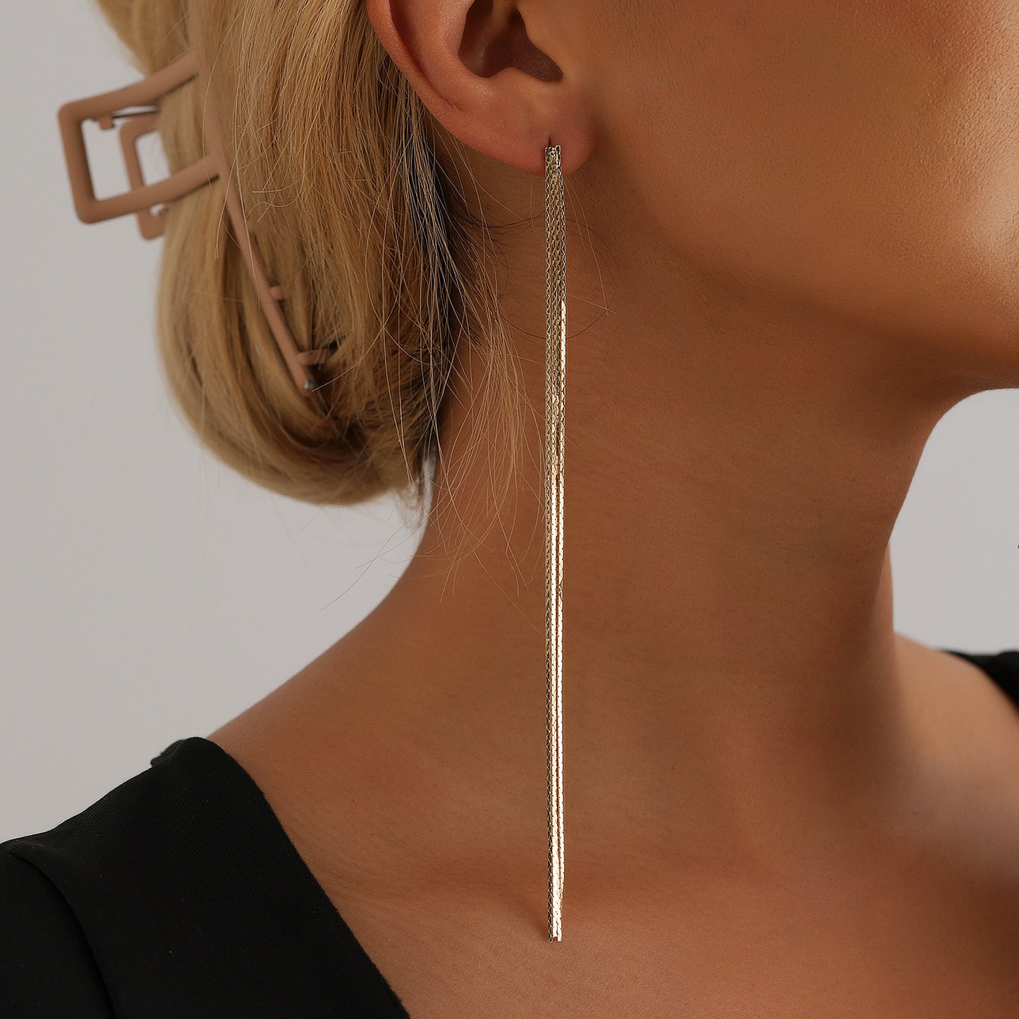 Vintage Geometric Long Fringe Dangle Stud Earrings for Women in Plated Metal