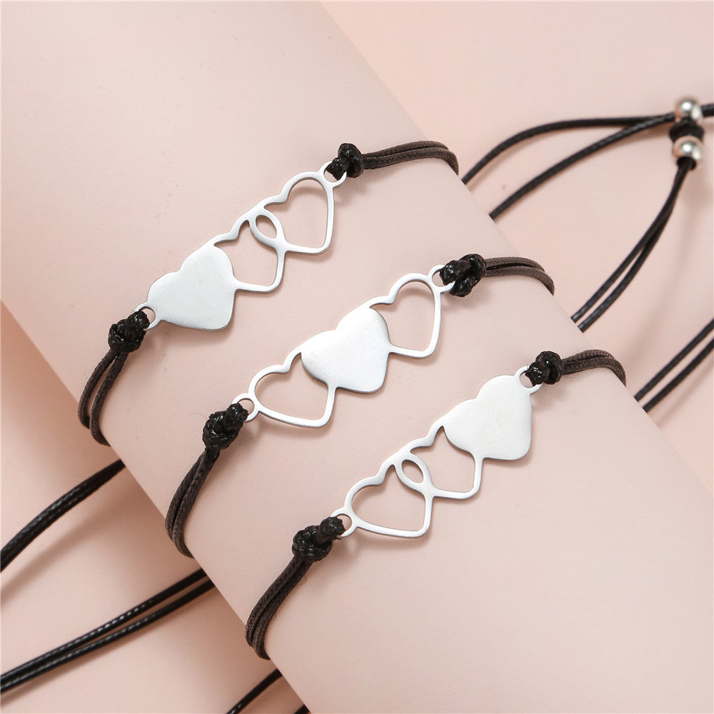 Heart Geometric Titanium Steel Bracelet Set