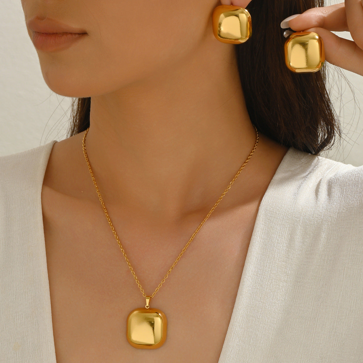 Juego de collar con colgante de círculo geométrico y pendientes para mujer, joyería de moda chapada en aleación