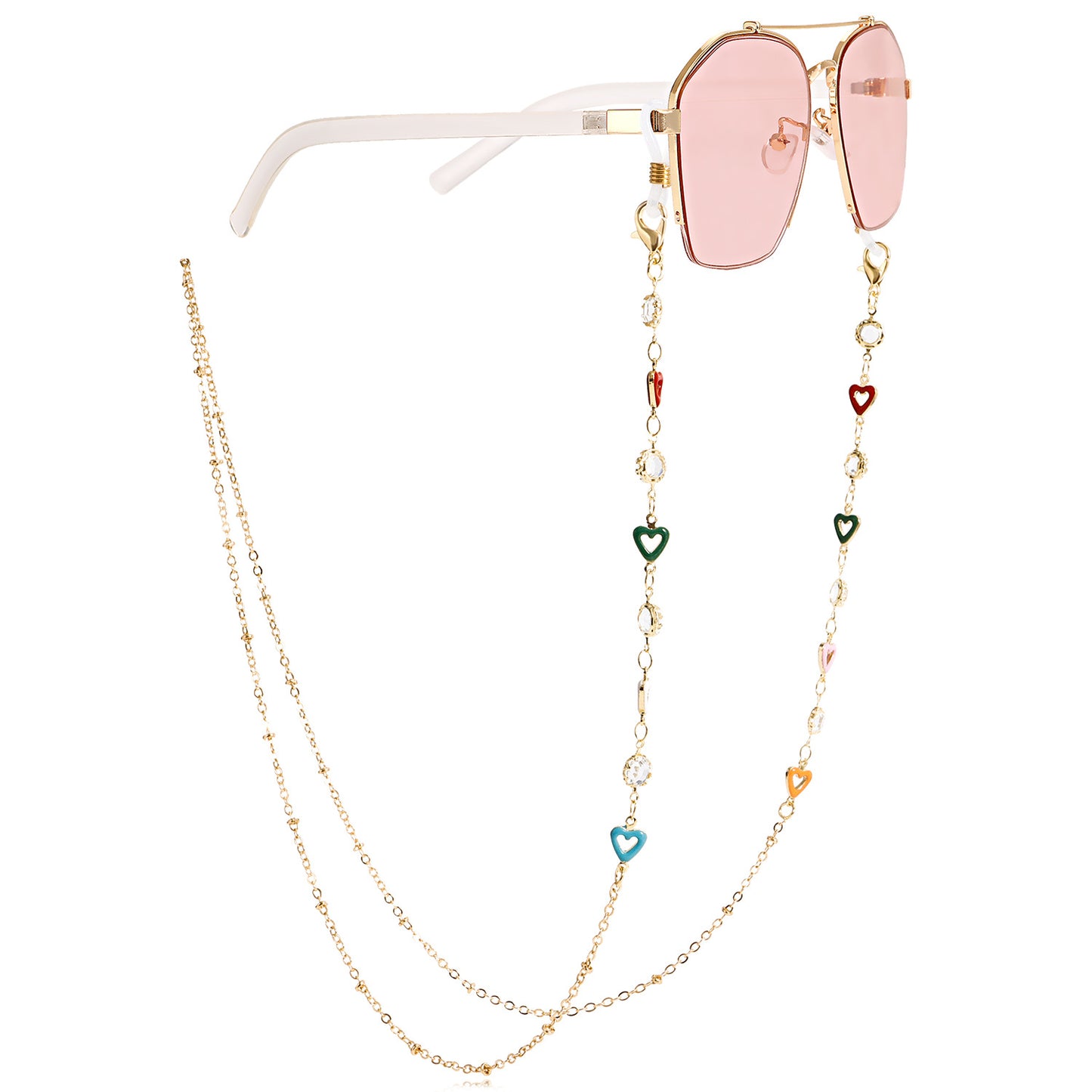 Elegant Colorful Heart Drip Oil Metal Chain with Rhinestone for Women