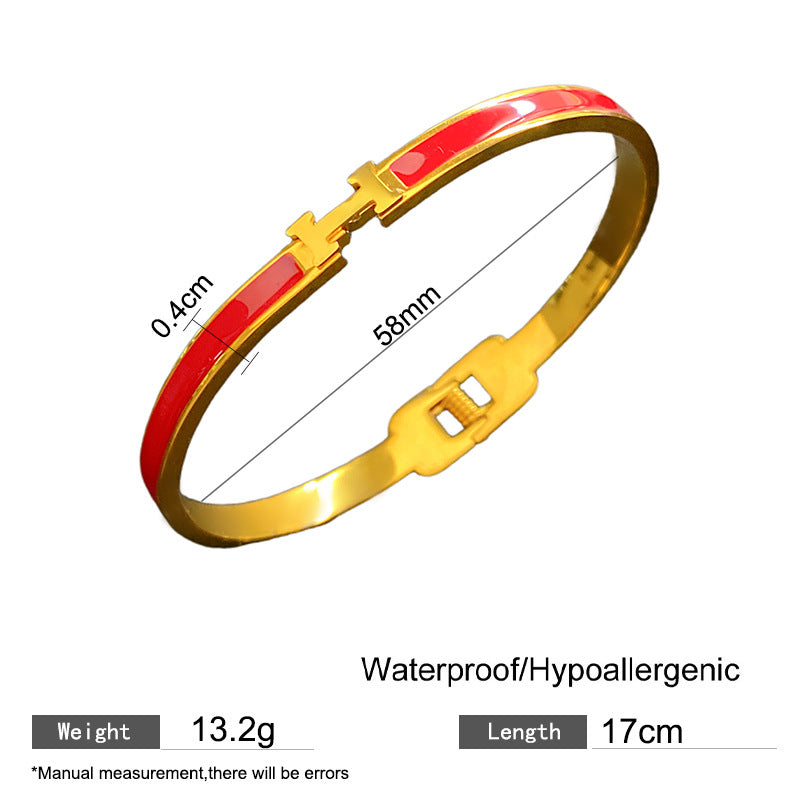 H Letter Drip Oil Plated Titanium Steel Bracelet