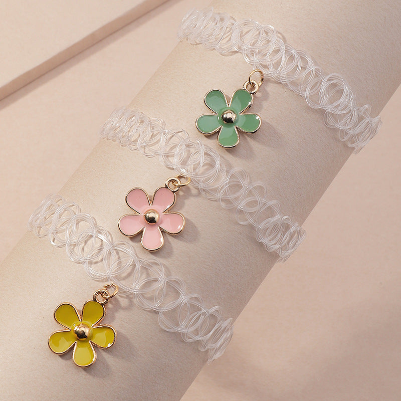 Set di collana girocollo floreale con margherite fatta a mano per bambini, con fascia in tessuto e design stile principessa