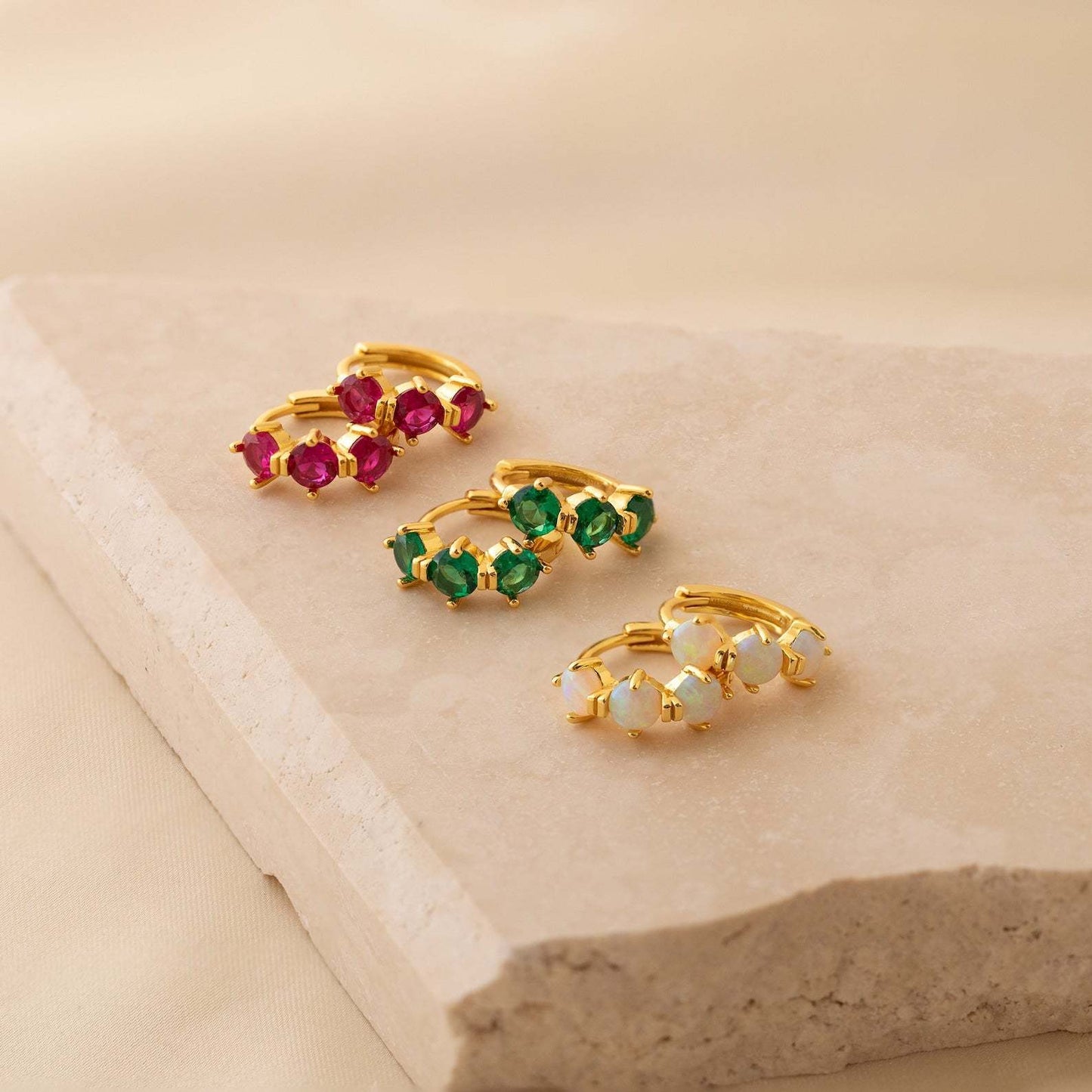 Minimalist Geometric Birthstone Stud Earrings for Women with 18K Gold Plated Copper Base and Vacuum Electroplating